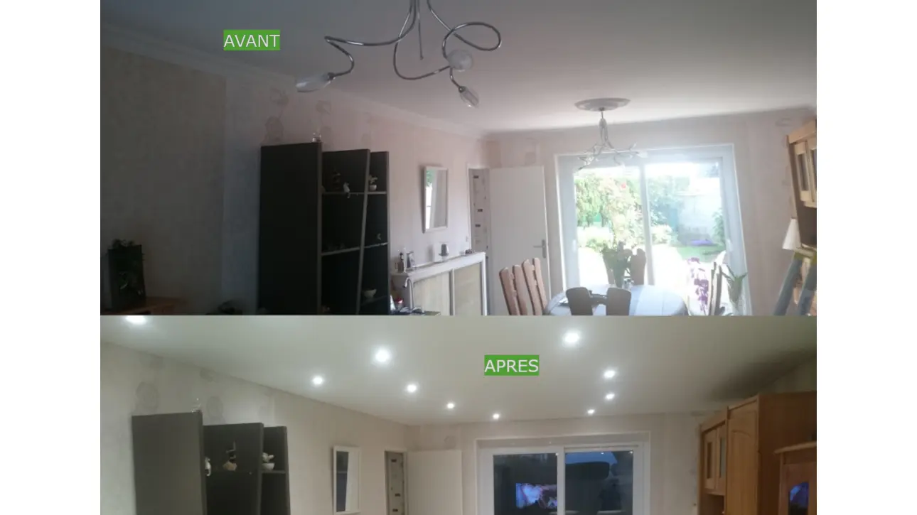 Plafond d'une salle à manger avant et après rénovation