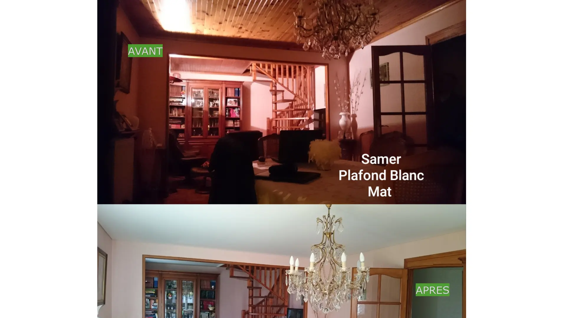 Photo d'un plafond de salon avant et après rénovation sur Samer